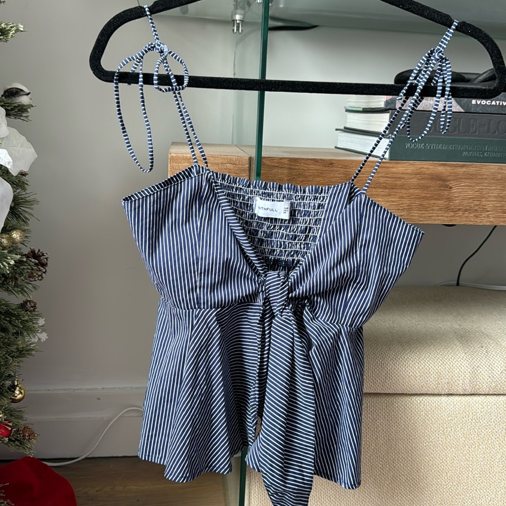 Faithfull blue & white striped tie-front tank top